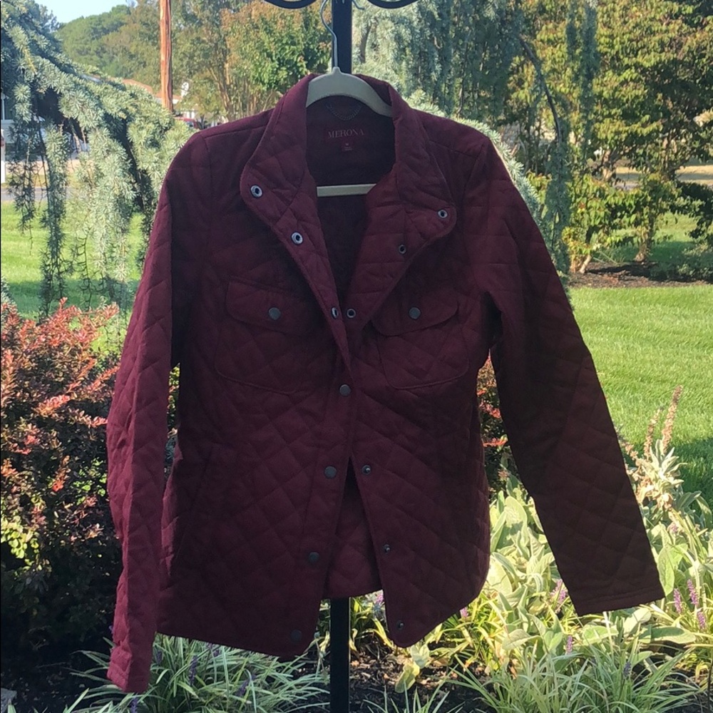 A burgundy jacket, great for fall weather